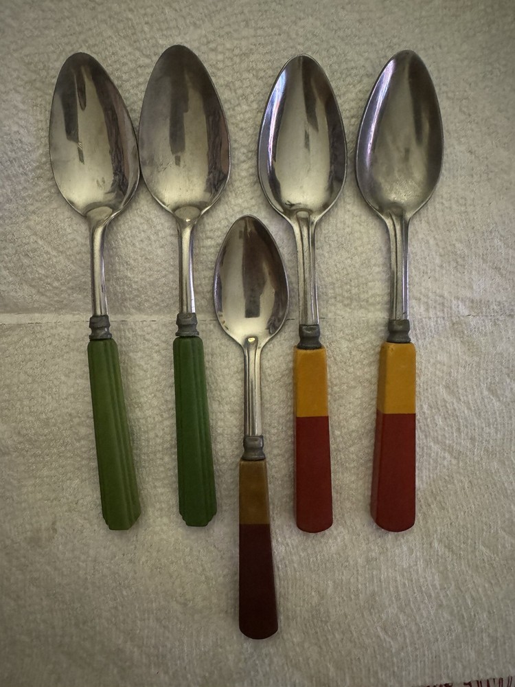 Vintage Butterscotch Red Two Tone Bakelite Handle Flatware 11 Piece