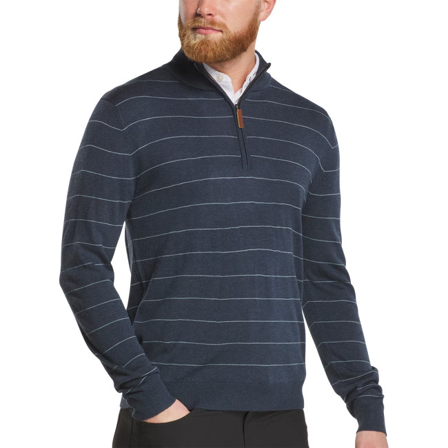 NEW FOOTJOY drirelease WOOL HEATHER STRIPE PULLOVER SWEATER, NAVY/BLUE, LARGE