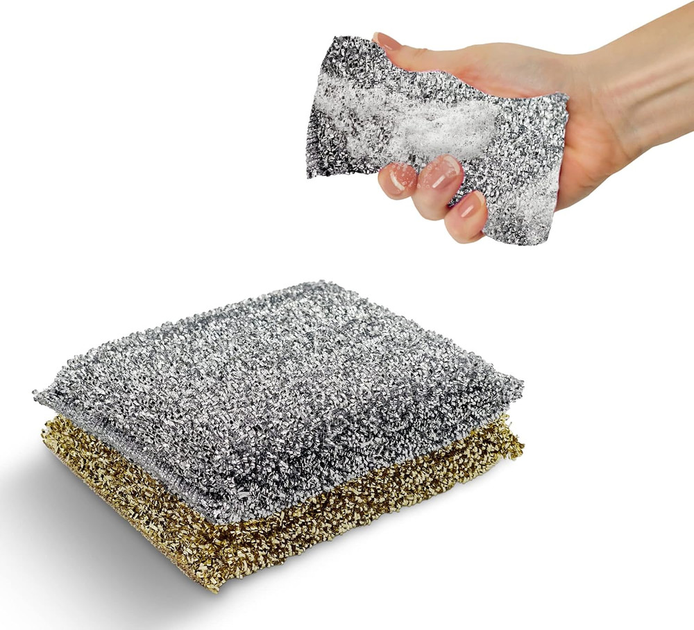 Perfect Scour 2 Pack Scrub Sponges for Kitchen - Multipurpose Gold & Silver