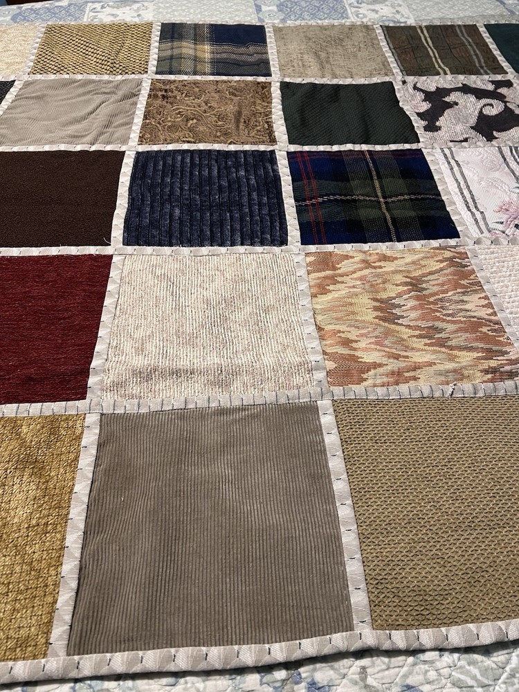 Handmade Reversible Patchwork Throw Quilt 65x47 Upholstery Tapestry Chenille Lap