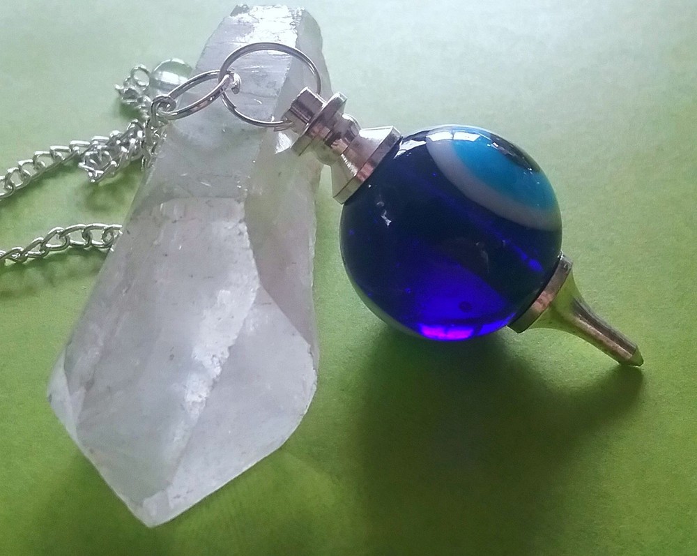 EVIL EYE Dowsing Pendulum, Silver Mounted BALL Dowsing Pendulum, Protection
