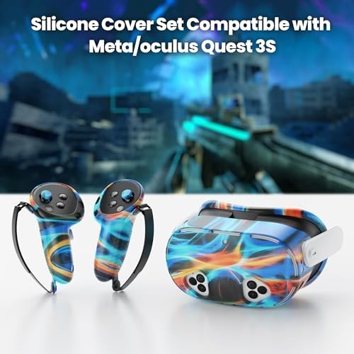Silicone Face Cover & VR Shell for Meta Quest 3, Touch Controller Grip & Lens Pr