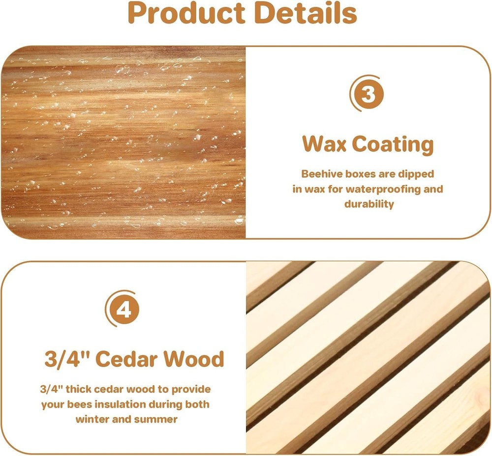 10 Frame Bee Hive Coated + Beeswax Beehive Kit Include 2 Deep & 1 Medium Bee Box