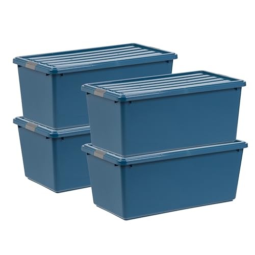 91 Qt Stackable Plastic Storage Bins with 91 Qt. - 4 Pack Eco-Friendly Navy