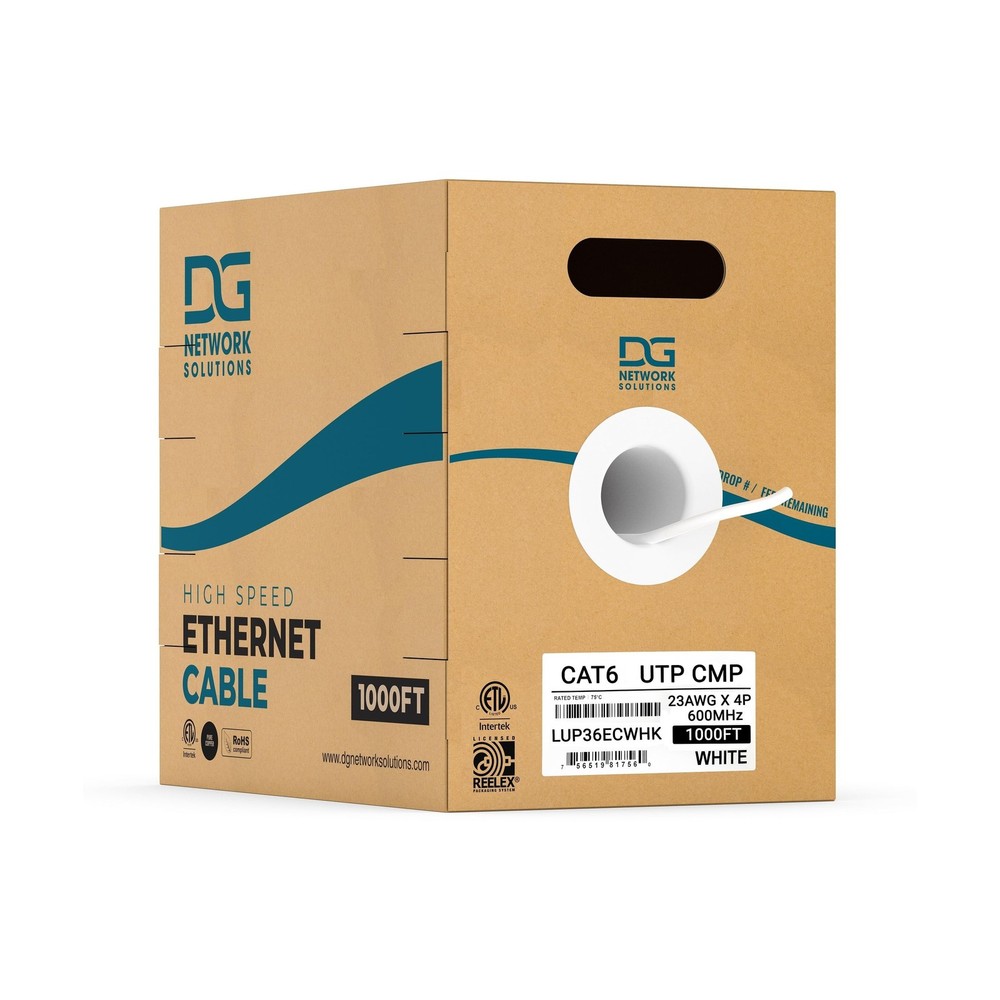 DG Cat6 Plenum (CMP), 1000ft, 600MHz, Unshielded, UTP, 23AWG, Solid Bare Copp...