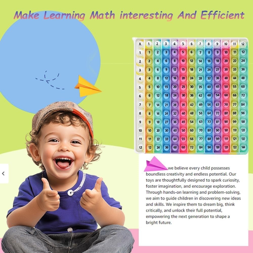 12x12 Multiplication Pop Board - Interactive Math Learning Toy for Kids, Poppabl