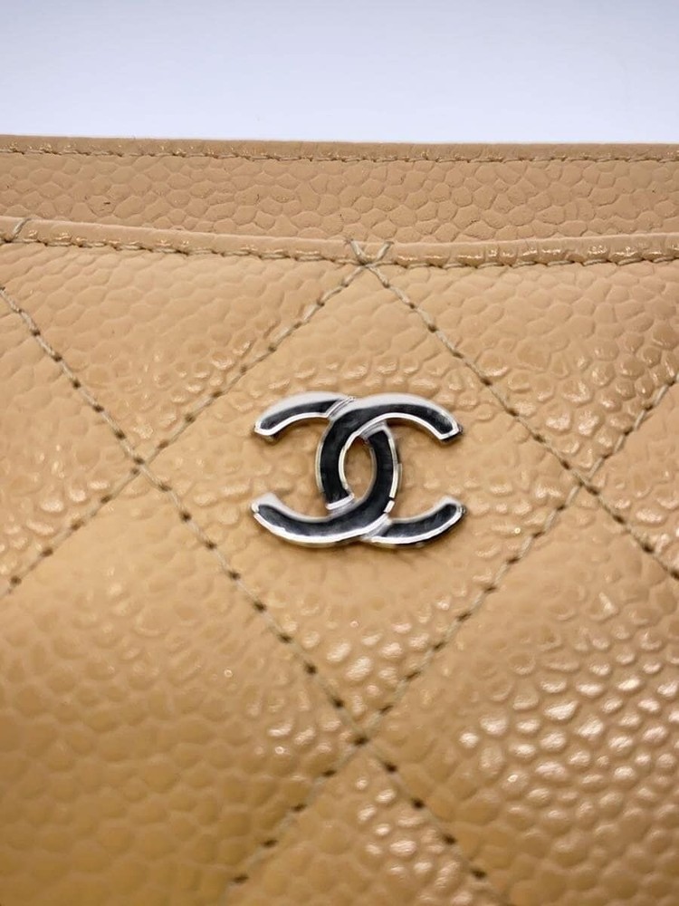 Card Case Leather BEG Women's Used