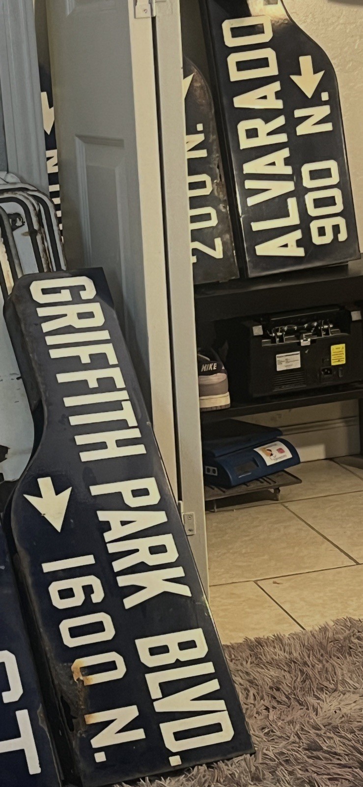 1946-62 Los Angeles Porcelain SHOTGUN Street Sign GRIFFITH PARK BLVD