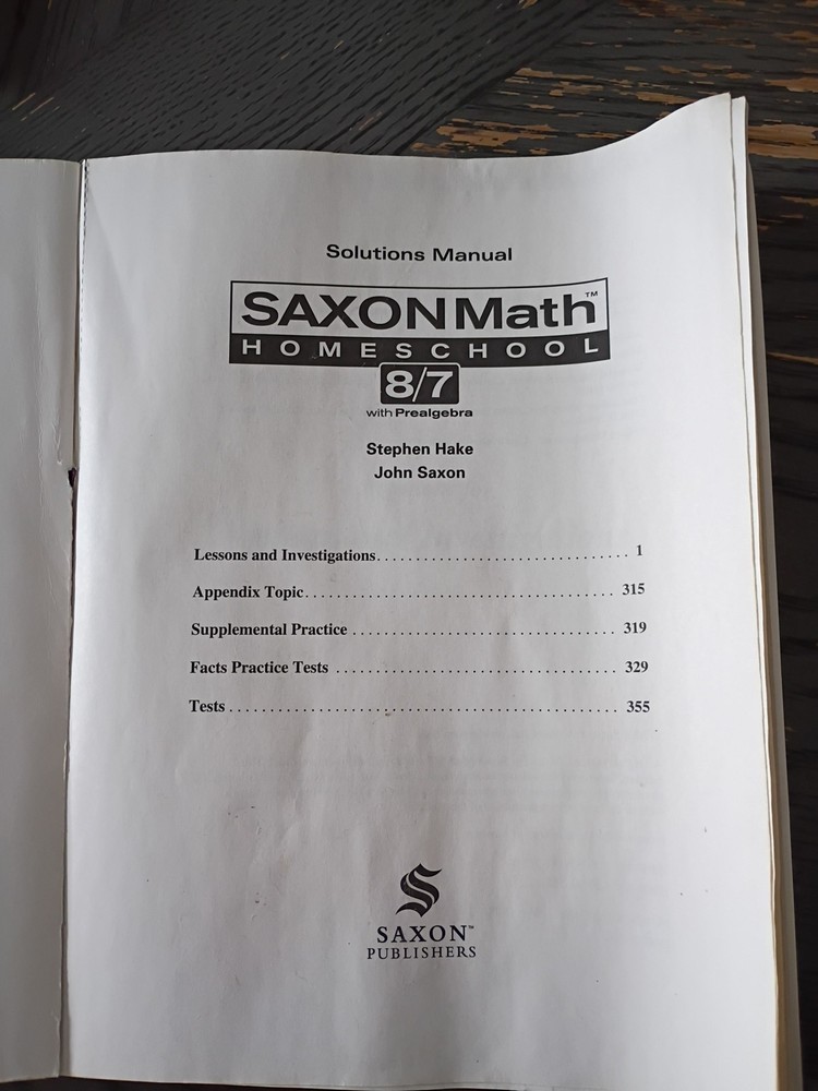 Saxon Math 8/7 Solutions Manual 3rd Edition 2005 Paperback Textbook