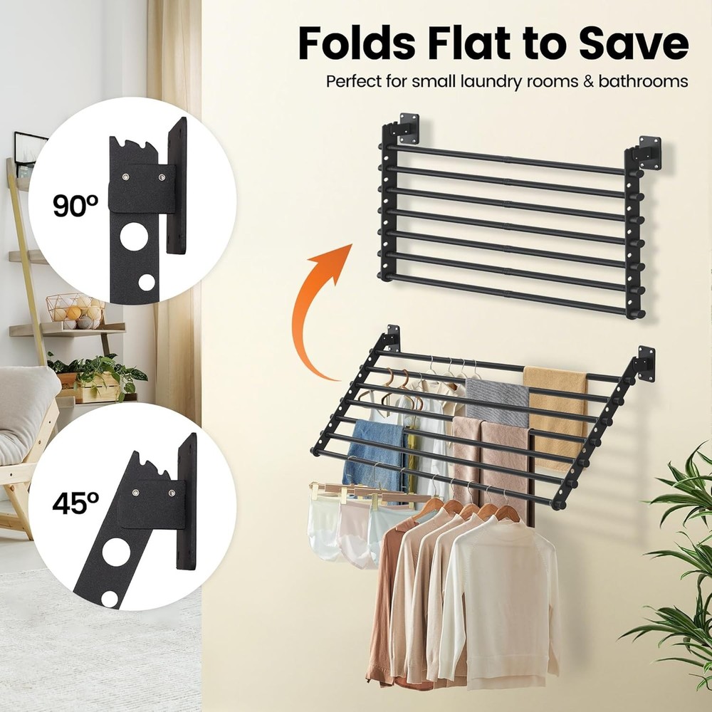 Wall Mounted Clothes Drying Rack 28 Inch – Foldable Laundry Drying Rack for Wa