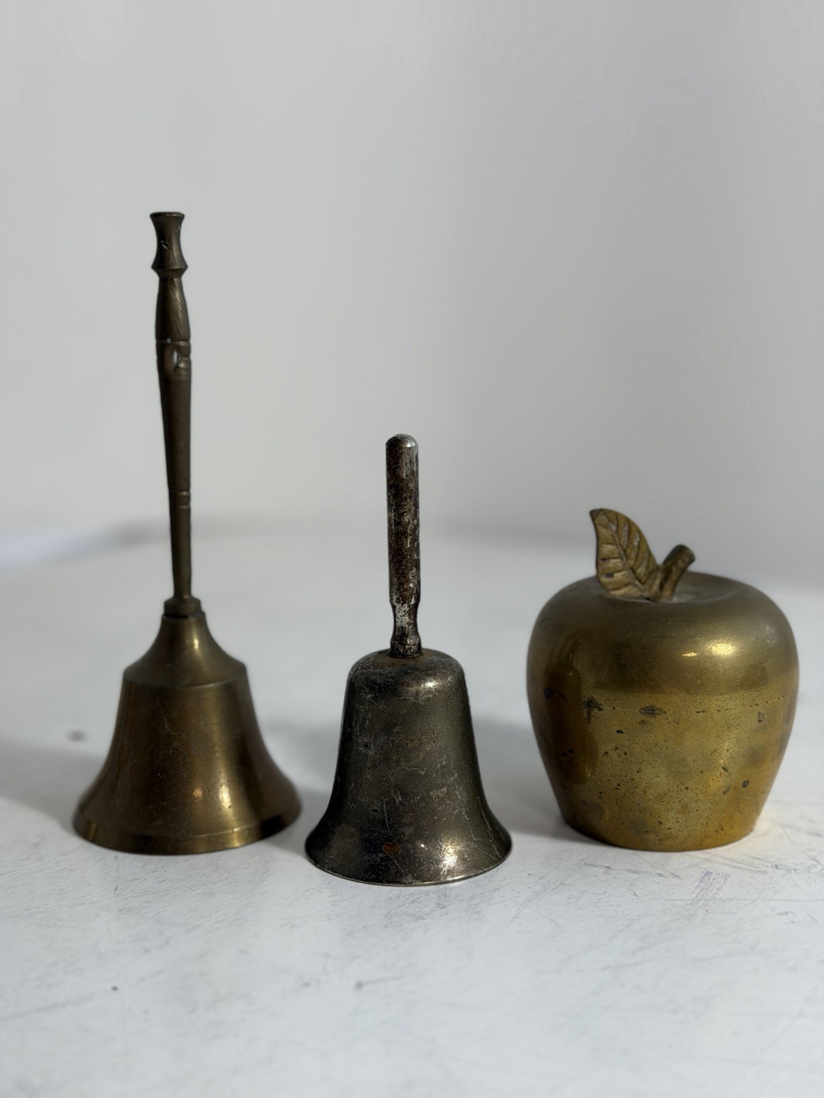 Vintage Brass Bell Lot 8pcs Mixed Decor Apple Figurine Lady MCM Metal