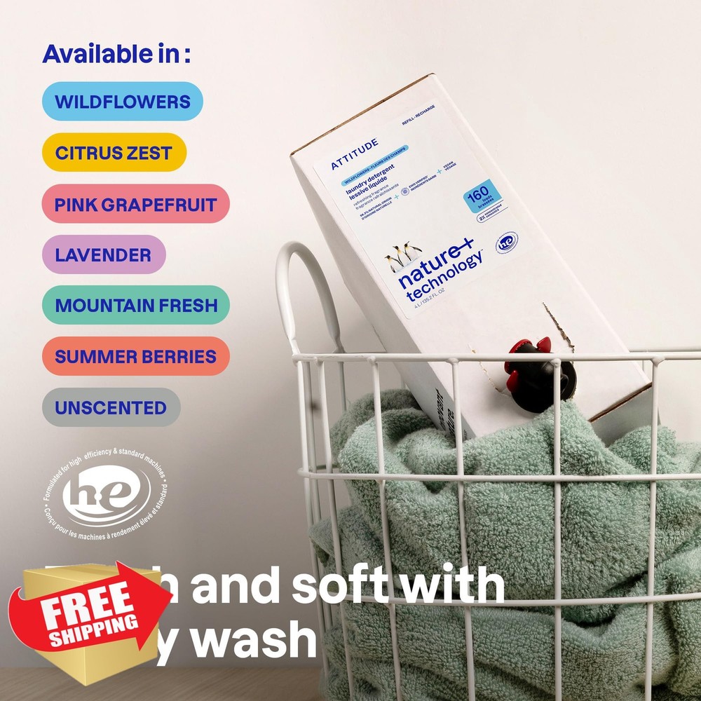 ATTITUDE Laundry Detergent Refill Lavender 160 Loads EWG Verified