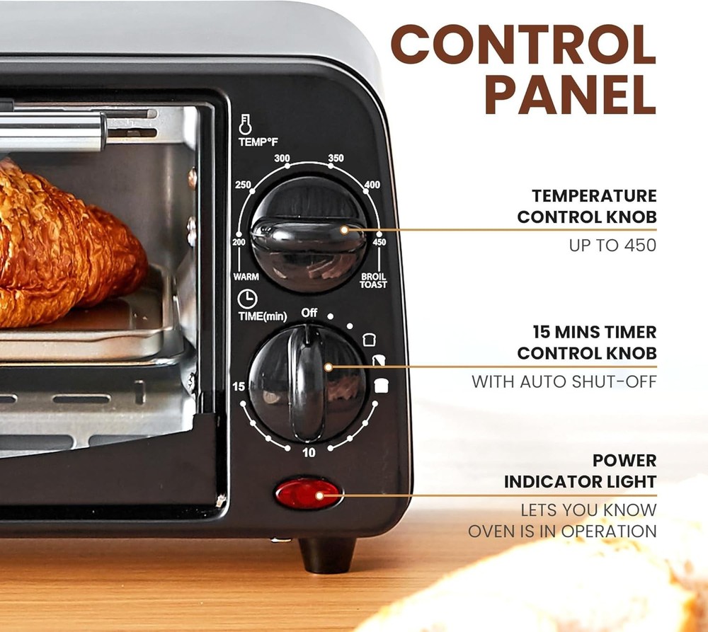 Compact 2-Slice Toaster Oven with Timer & Adjustable Temp - Elegant Black Finish
