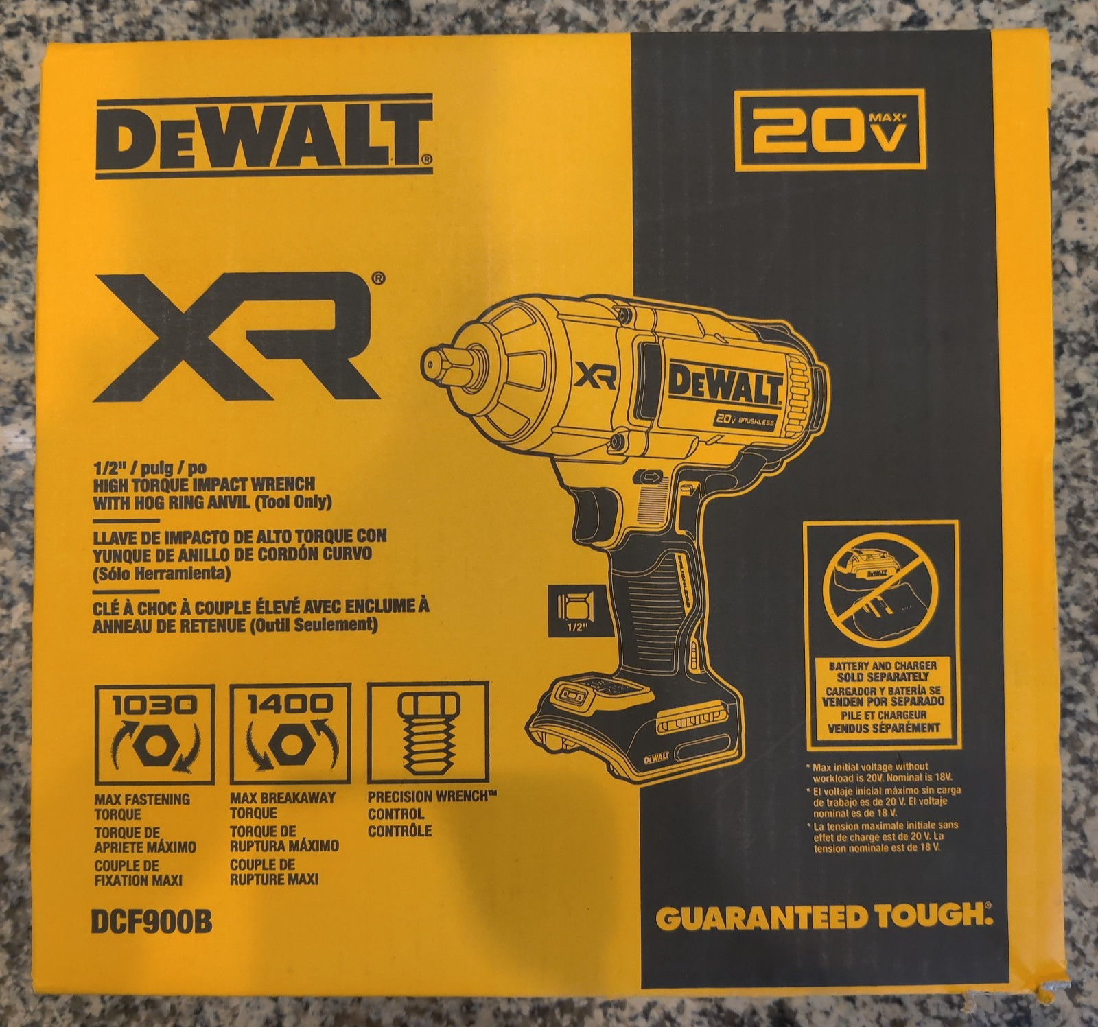 NEW DEWALT DCF900B 20V MAX XR 1/2" HIGH TORQUE IMPACT WRENCH WITH HOG RING