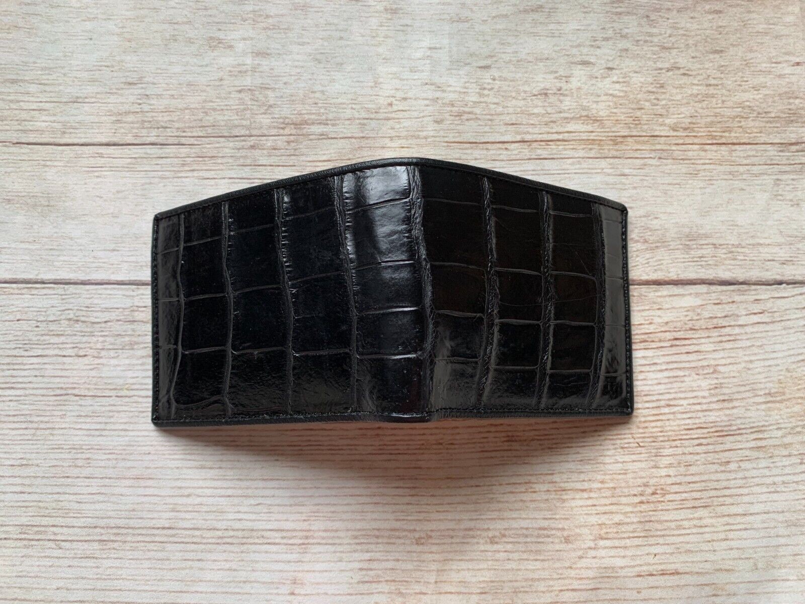 Black/Orange Leather Bifold Wallet Handmade RFID Blocking