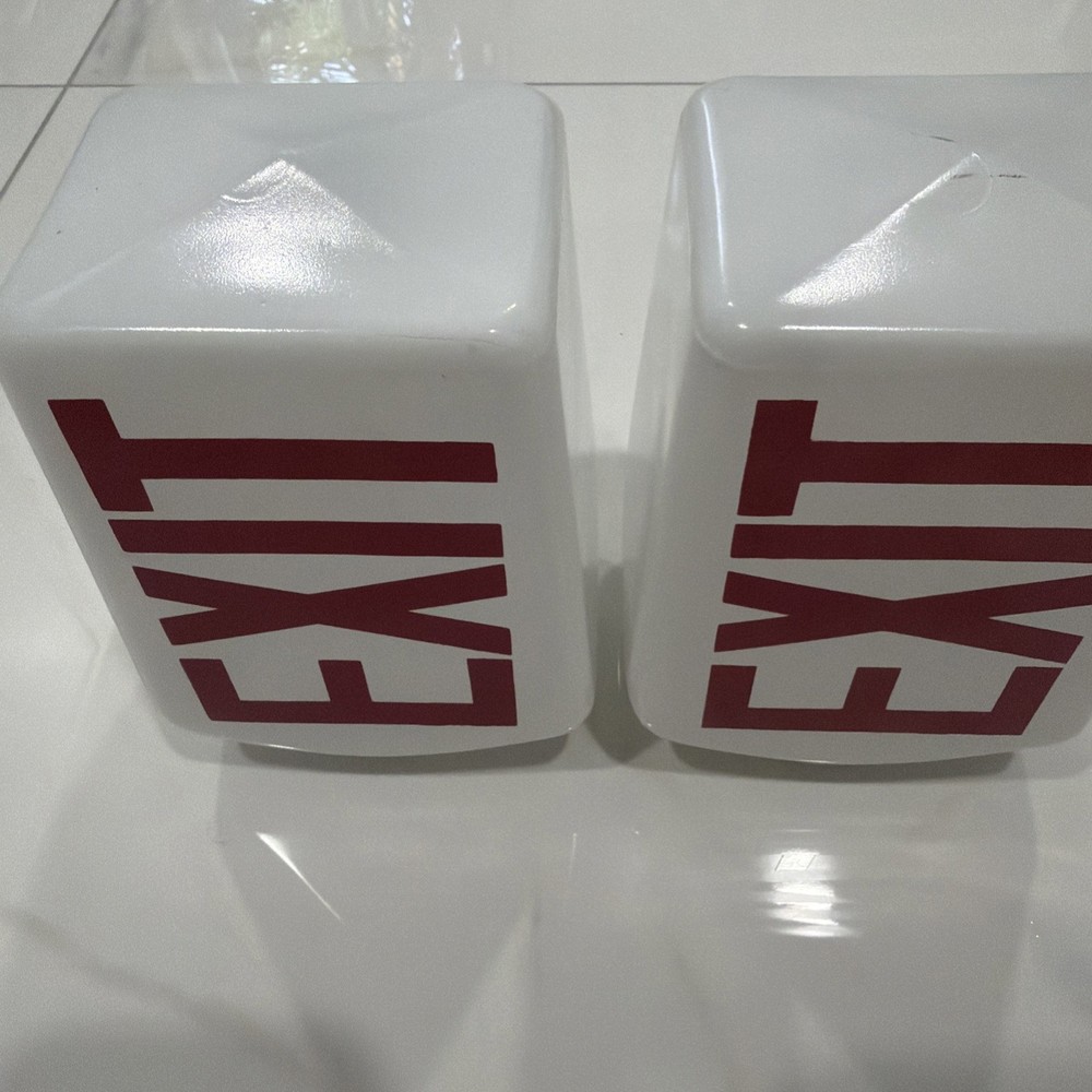 Milk Glass White Exit Double Sided Unusual Light Cover