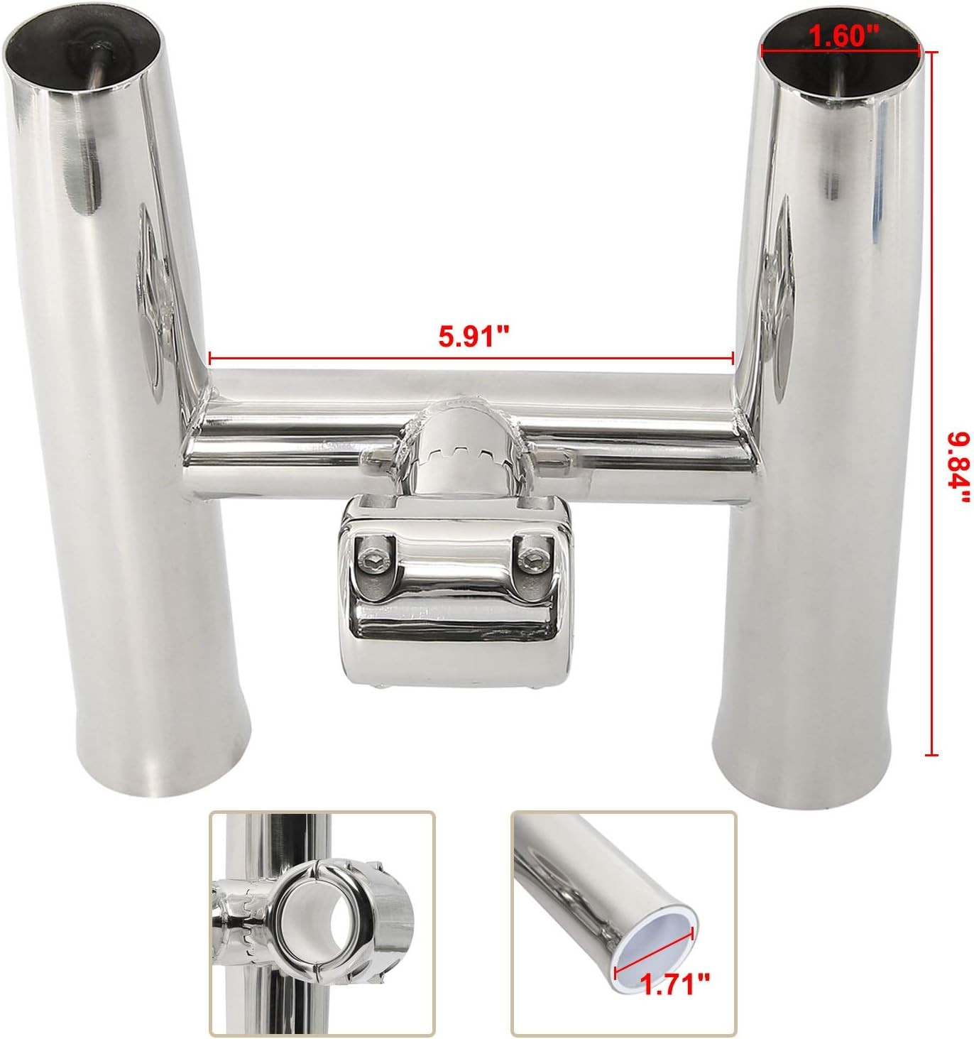 2 Pack 2 Tube Stainless Steel Boat Fishing Rod Holder for 1"–1.26" Adjustable