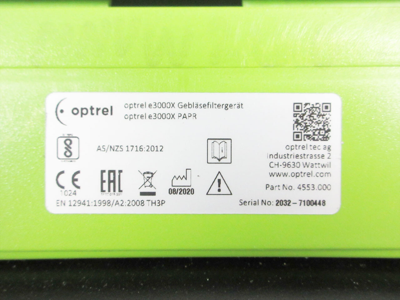 OPTREL CLEARMAXX HELMET & PAPR E3000X SYSTEM UP TO 18 HOUR BATTERY 4900.251 CASE