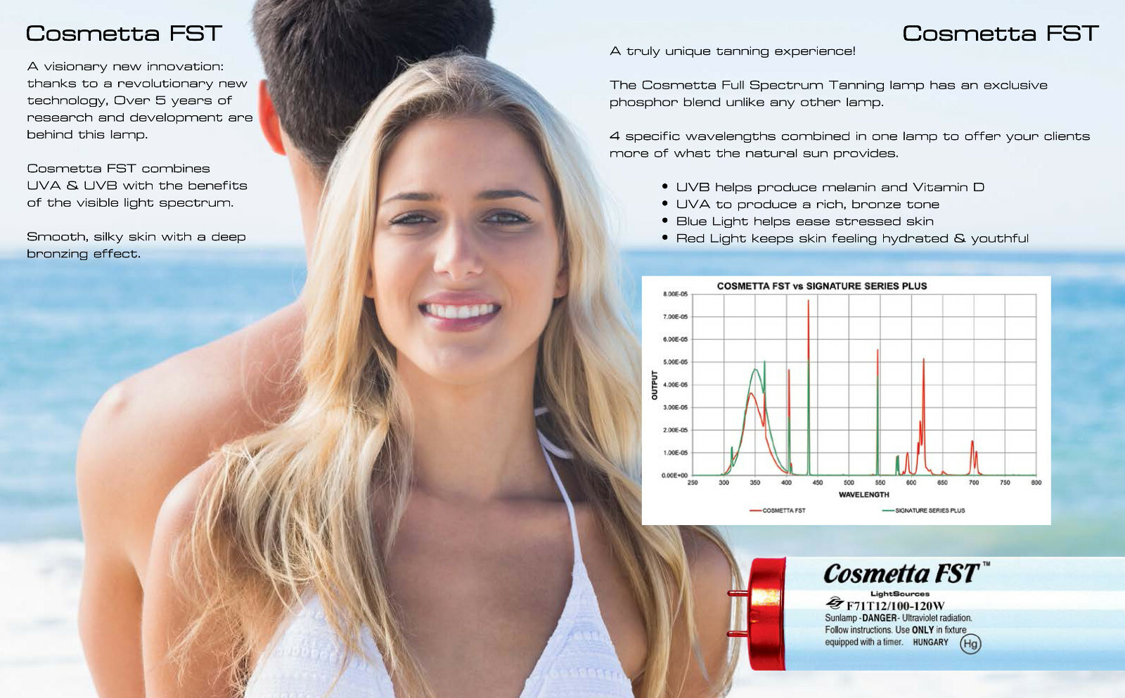 Cosmetta FST FR71T12 100W Bi-Pin Full Spectrum Tanning Lamps- UV with Red Light!