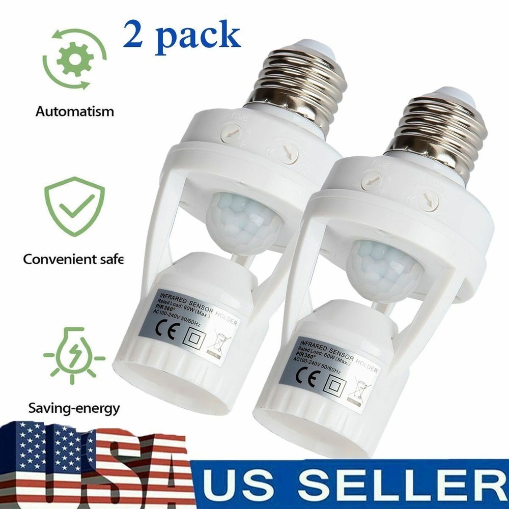 2 PCS E27 PIR Infrared Motion Sensor LED Light Dimmable Lamp Bulb Holder Socket
