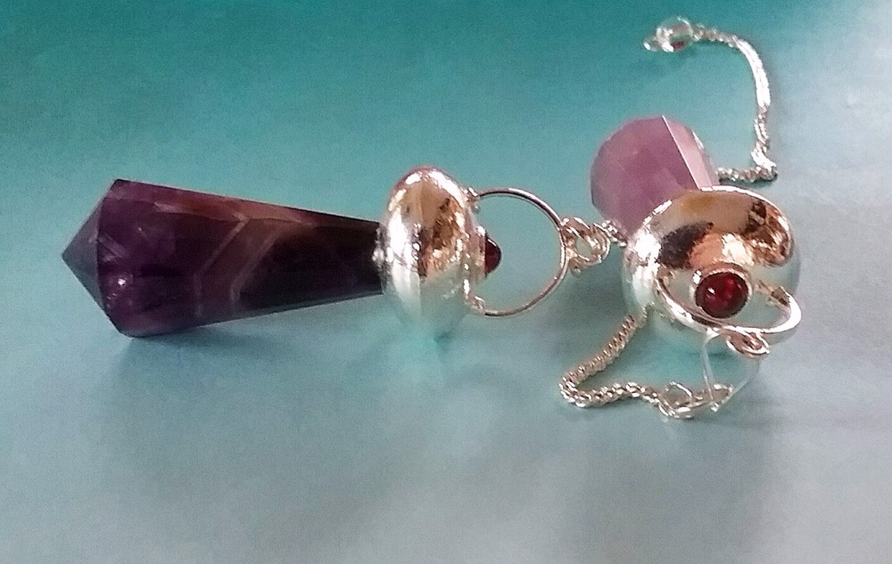 AMETHYST DOWSING PENDULUM, AMETHYST PENDULUM With RUBY GARNET, UFO DESIGN