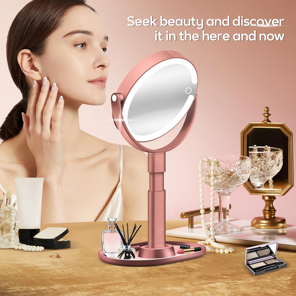 Makeup Mirror Lights Lighted Magnifying 30X Adjustable Brightness 2Sided Rose