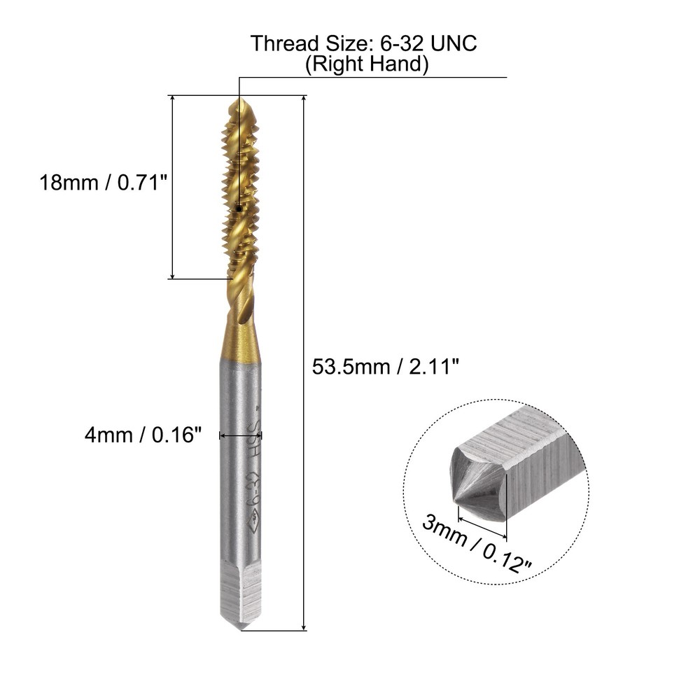 Spiral Flute Thread Taps 6-32 UNC 2B Titanium Coated Screw Threading Tapping