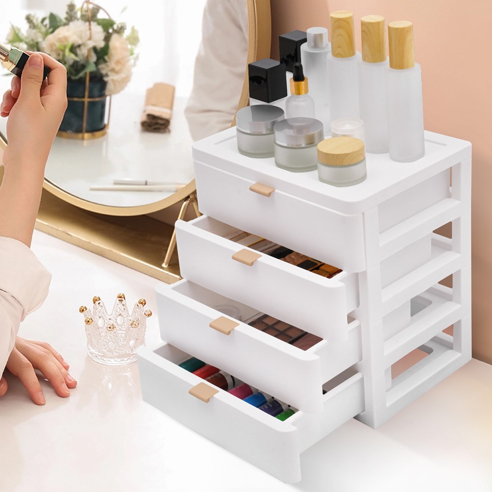 Stylish White Desk Organizer with 4 Drawers - Space-Saving Storage Solution