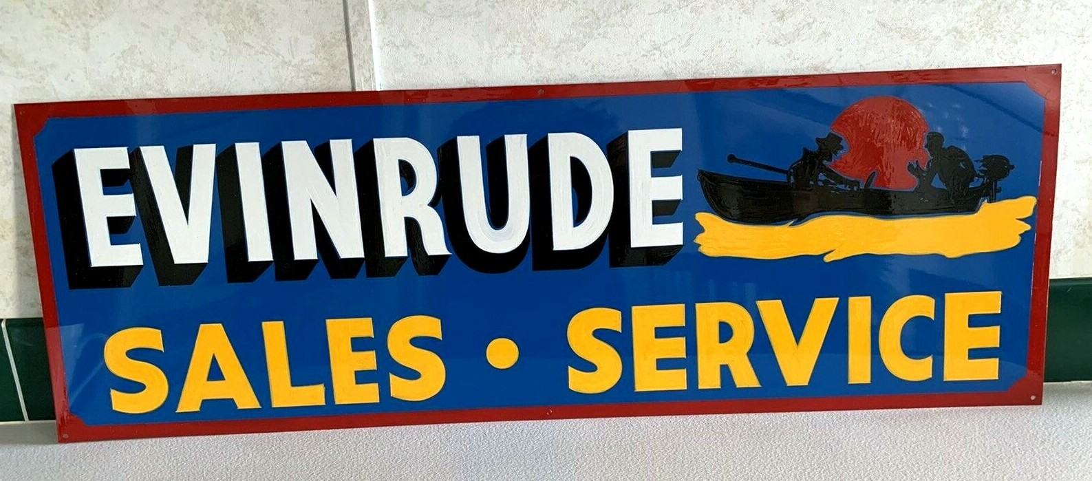 Vintage Hand Painted Evinrude Boat Parts Service Shop Sign