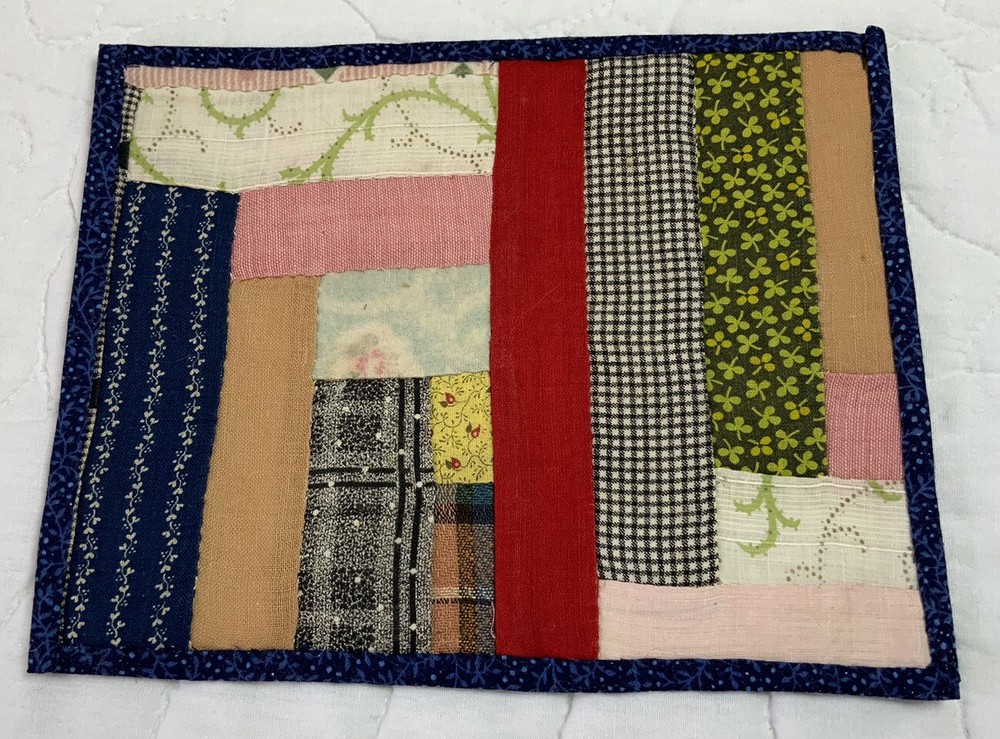 Vintage Antique Patchwork Quilt Table Topper, Log Cabin, Early Calicos, Multi