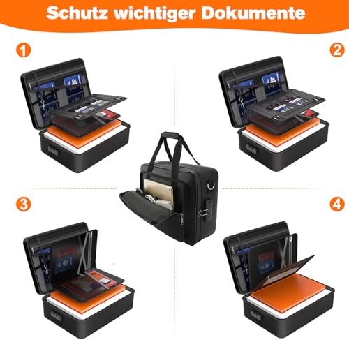 Fireproof Document Box with Lock＆Shoulder Strap, Fire Proof Safe For Home