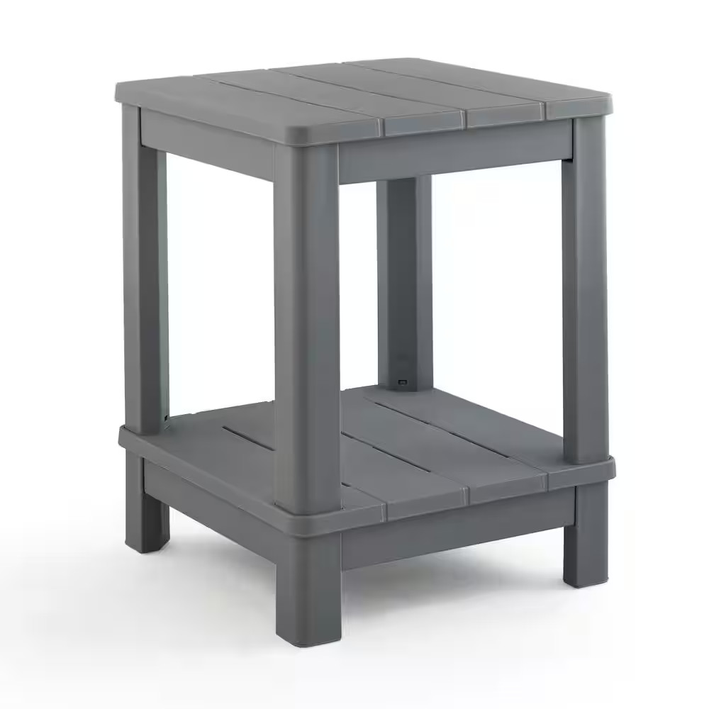 Deluxe 20 In. Resin Gray Square Patio Side Table with Storage