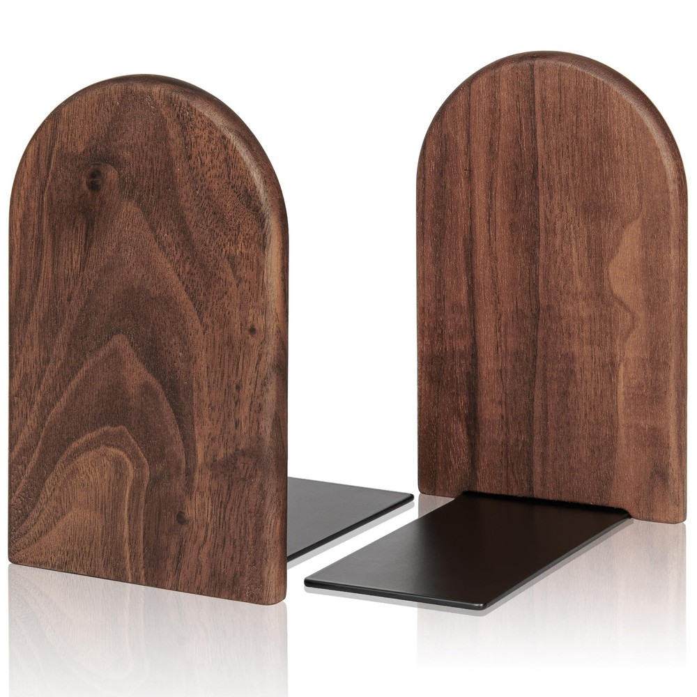 Book Ends,1 Pair Bookends Wood Ends Universal Medium, Black Walnut