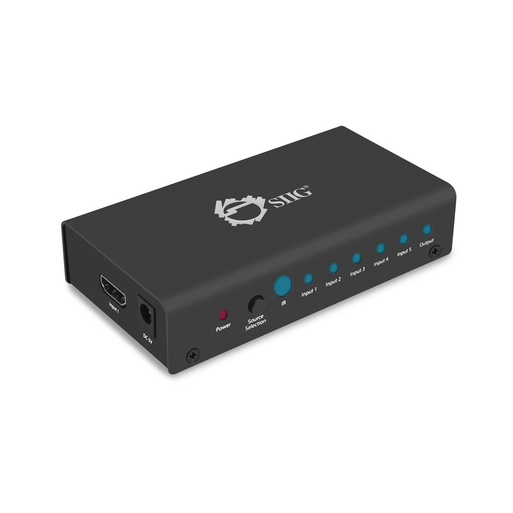 SIIG 5x1 HDMI Switcher 4K - Switch Inputs and Source Selector (CE-H23012-S1)