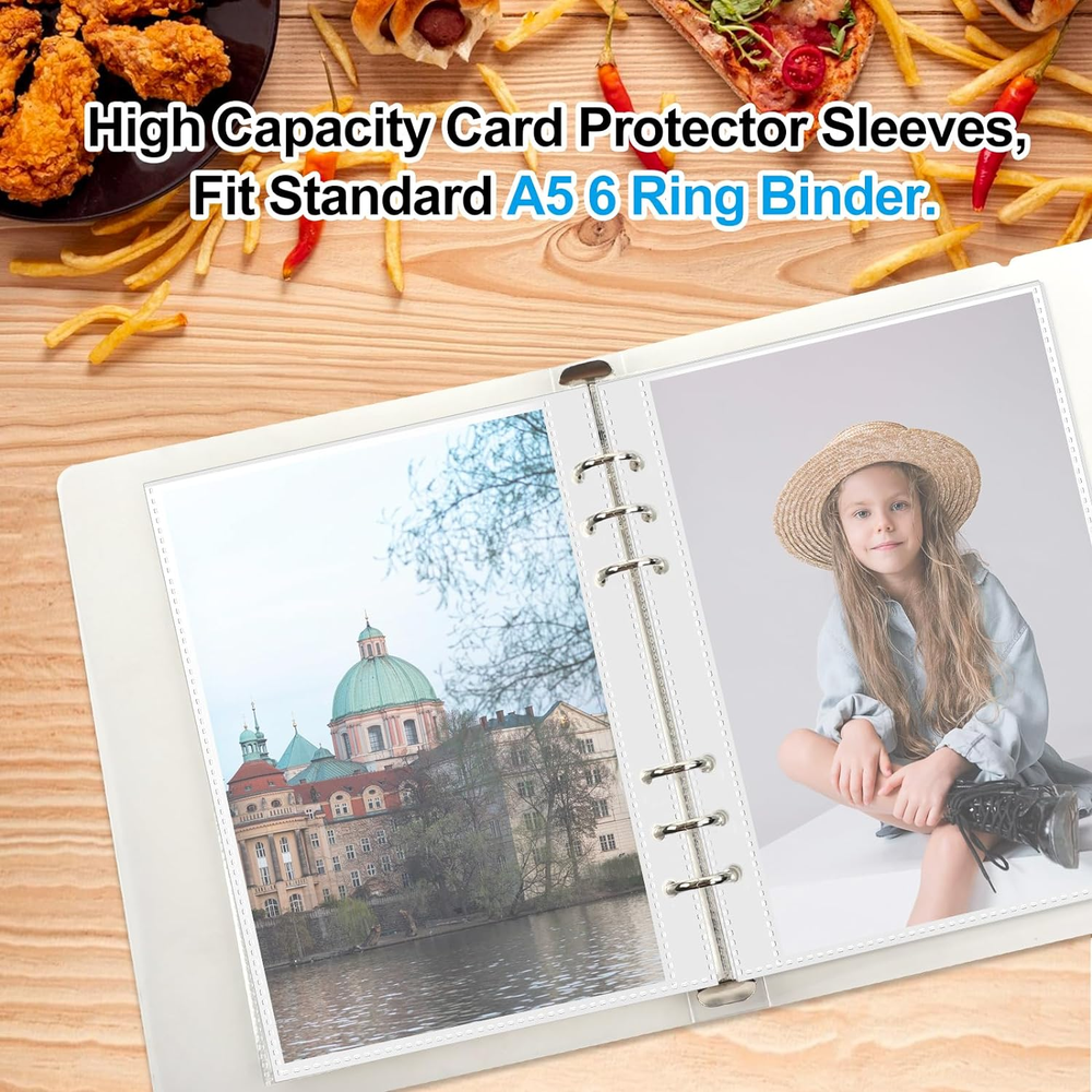 50 Pack 5X7 Clear Binder Sheets Sleeves - 6 Ring A5 Binder Inserts - Plastic Poc