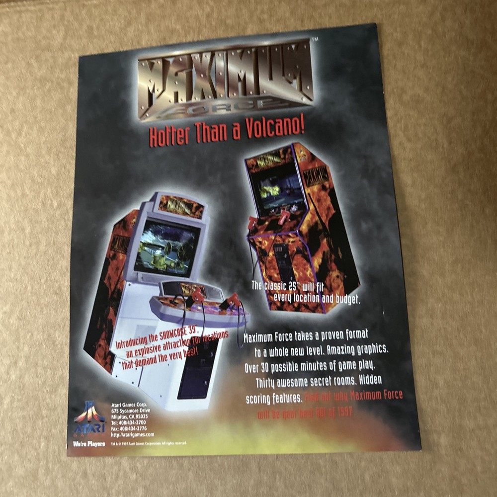 nos Original Factory Maximum Force Atari arcade Video game flyer