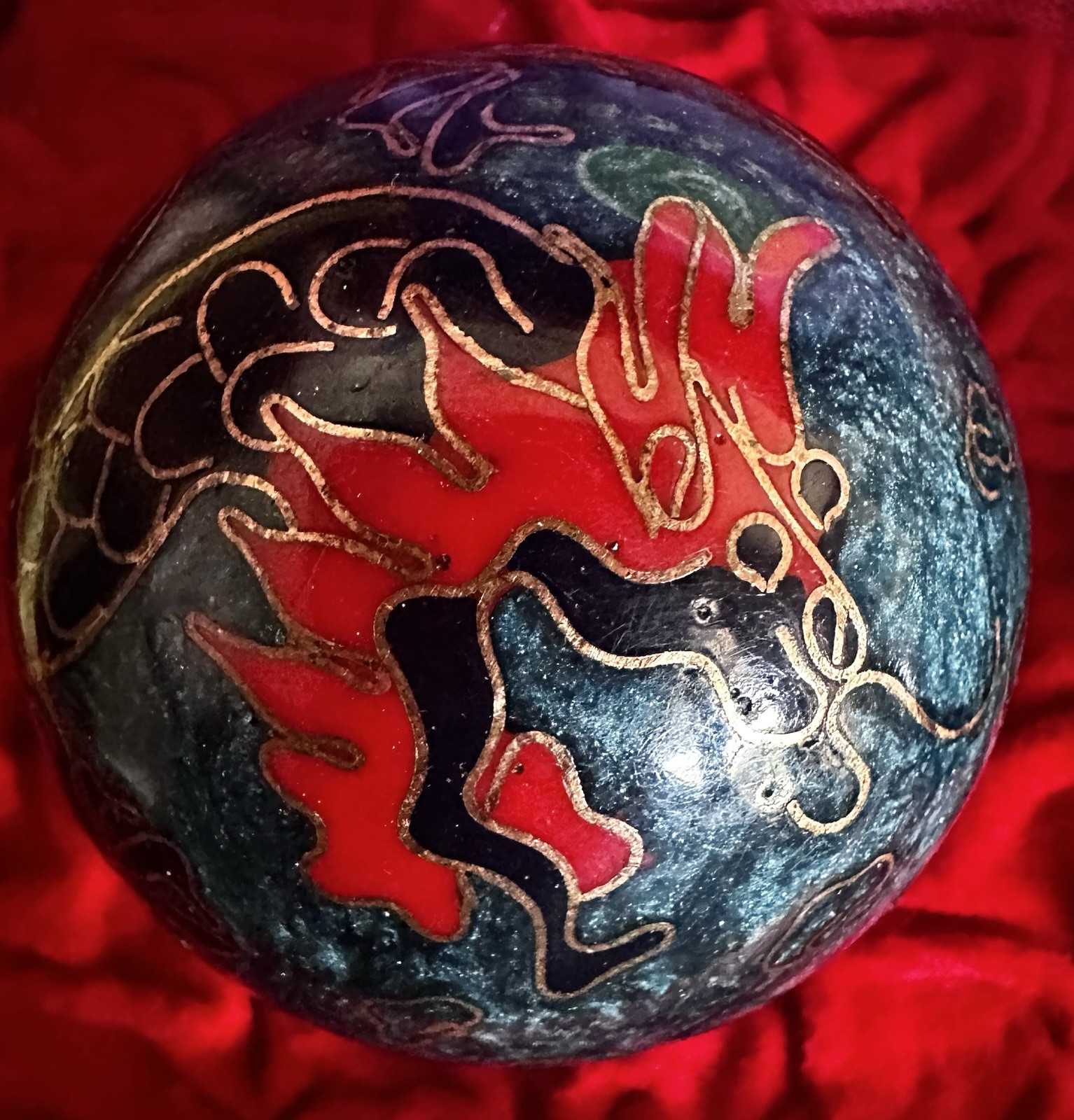 Vintage Chinese Dragon 2" Cloisonne Chime Boading Balls Health