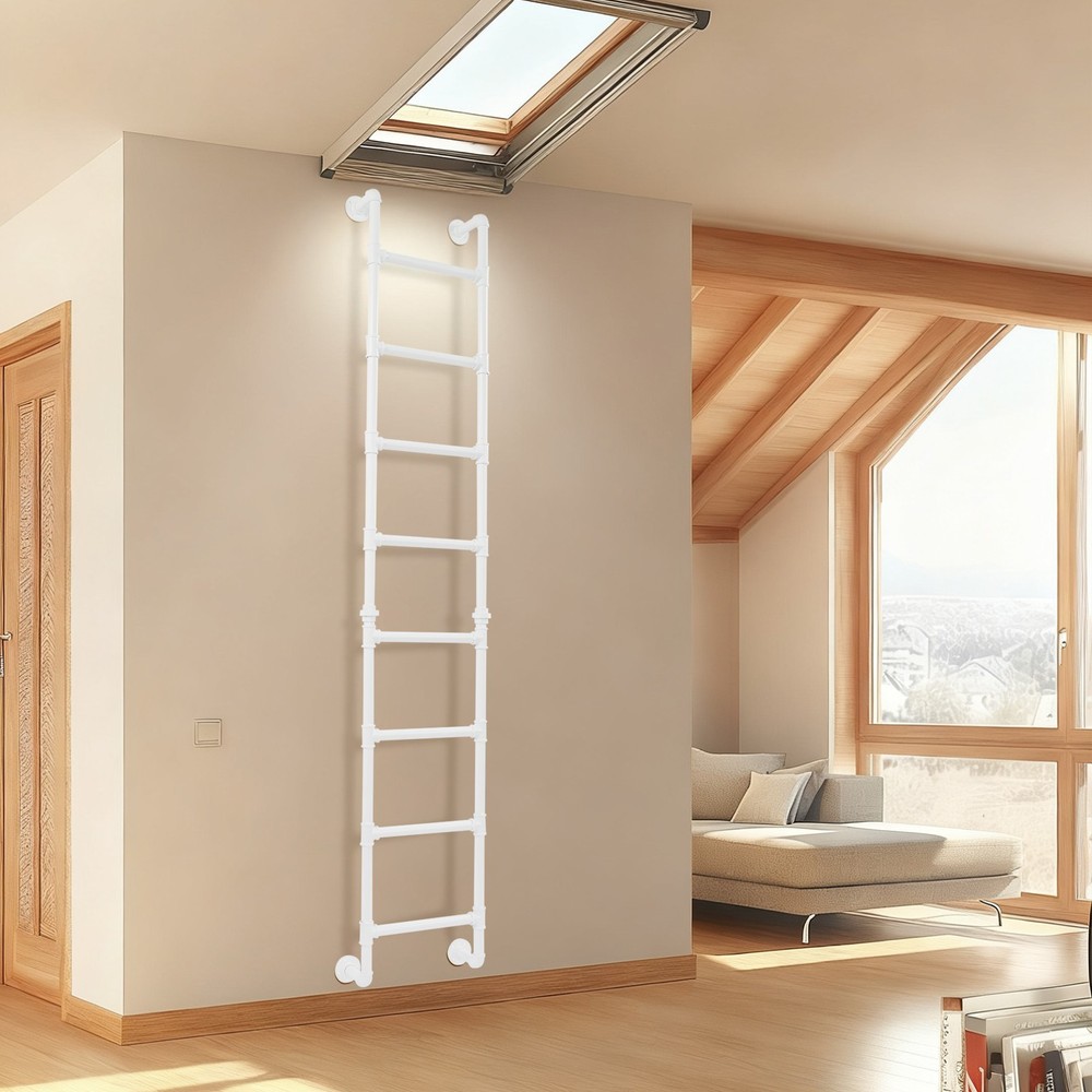 8 Steps Ladder 95.67" H Multi-function Wall-mounted Stairs Bunk Bed Loft Attic