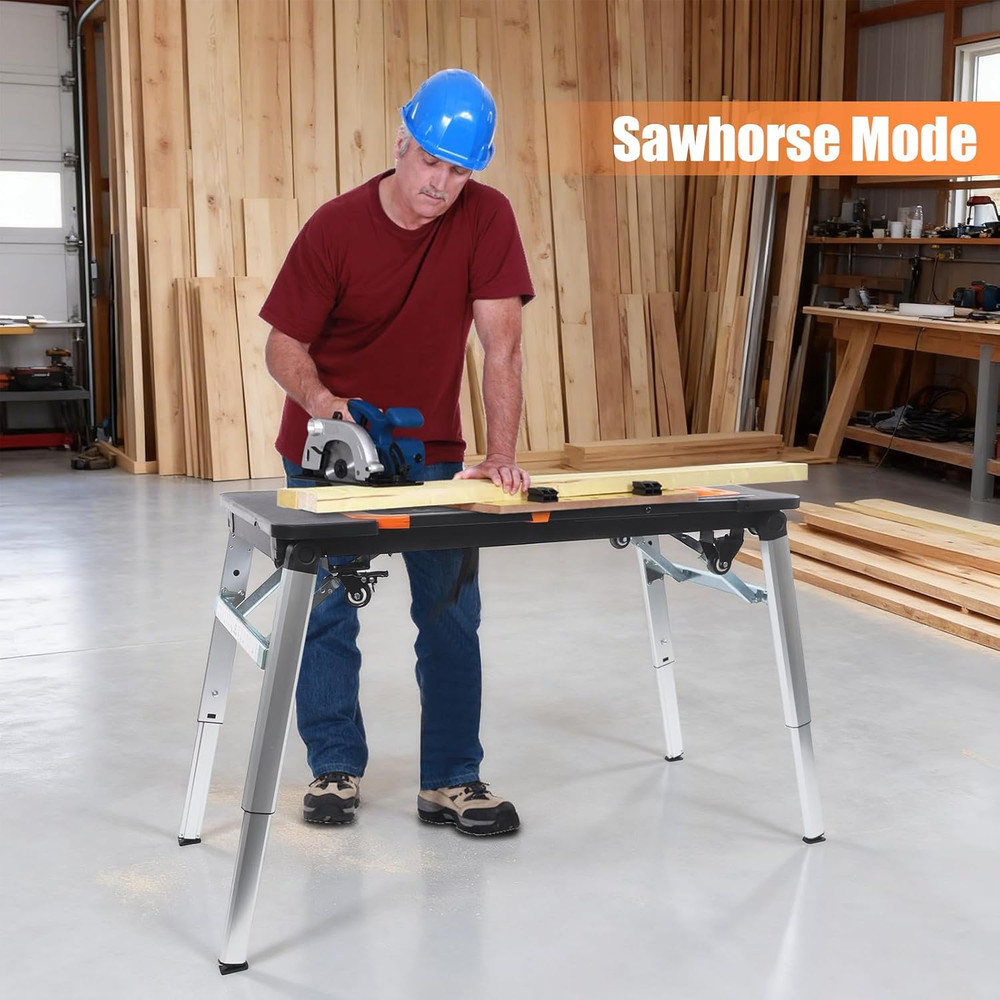 7 in 1 Work Benches Multifunctional Folding Work Table for Garage, Portable Work