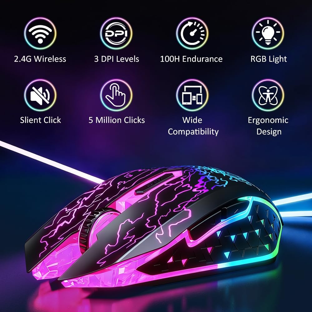 VersionTECH. Wireless Gaming Mouse, Rechargeable Computer Mouse Mice with Col...