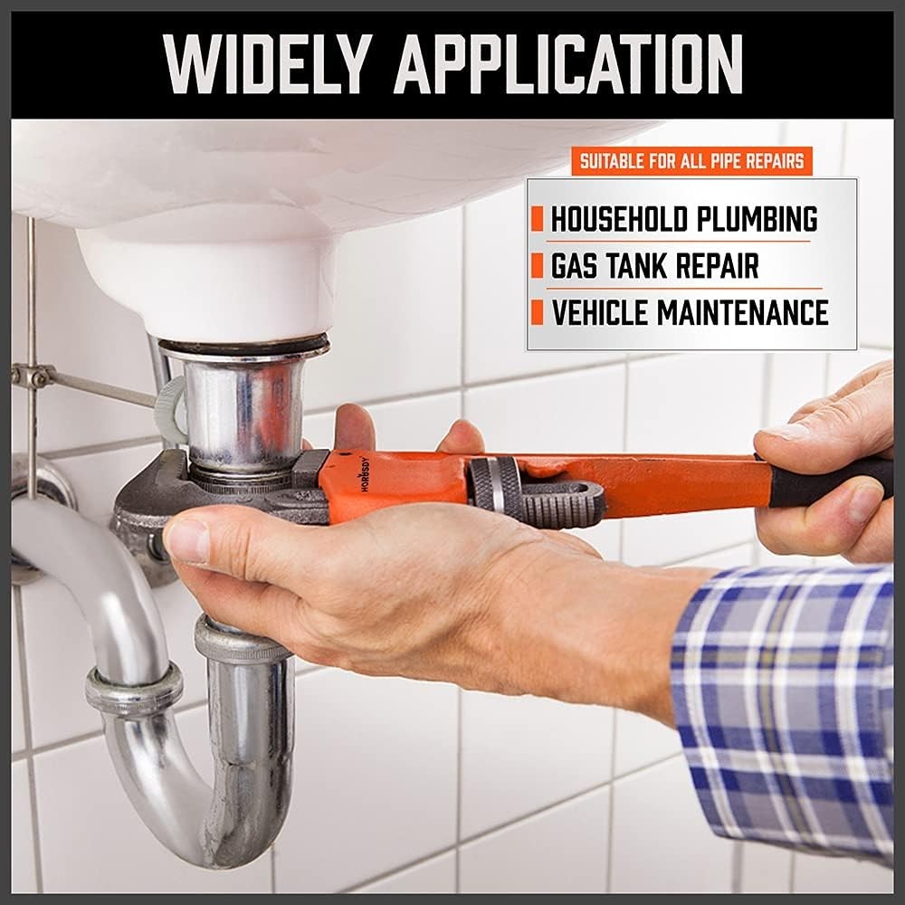 4 Pack Heavy Duty Pipe Wrench Set Adjustable 8" 10" 12" 14" with Storage Bag