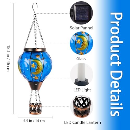 Moon Pattern Hot Air Balloon Solar Lantern with Flickering Flame , Moon-Pattern