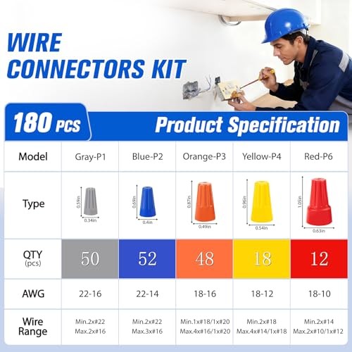 180 PCS Wire Connectors Nuts, Electrical Wire Caps Small Wire 180 PACK