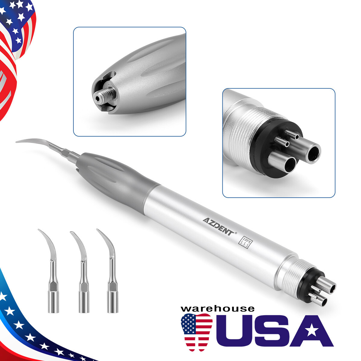 NSK Style Dental Ultrasonic Air Perio Scaler Handpiece 2 & 4-Holes 3 Tips