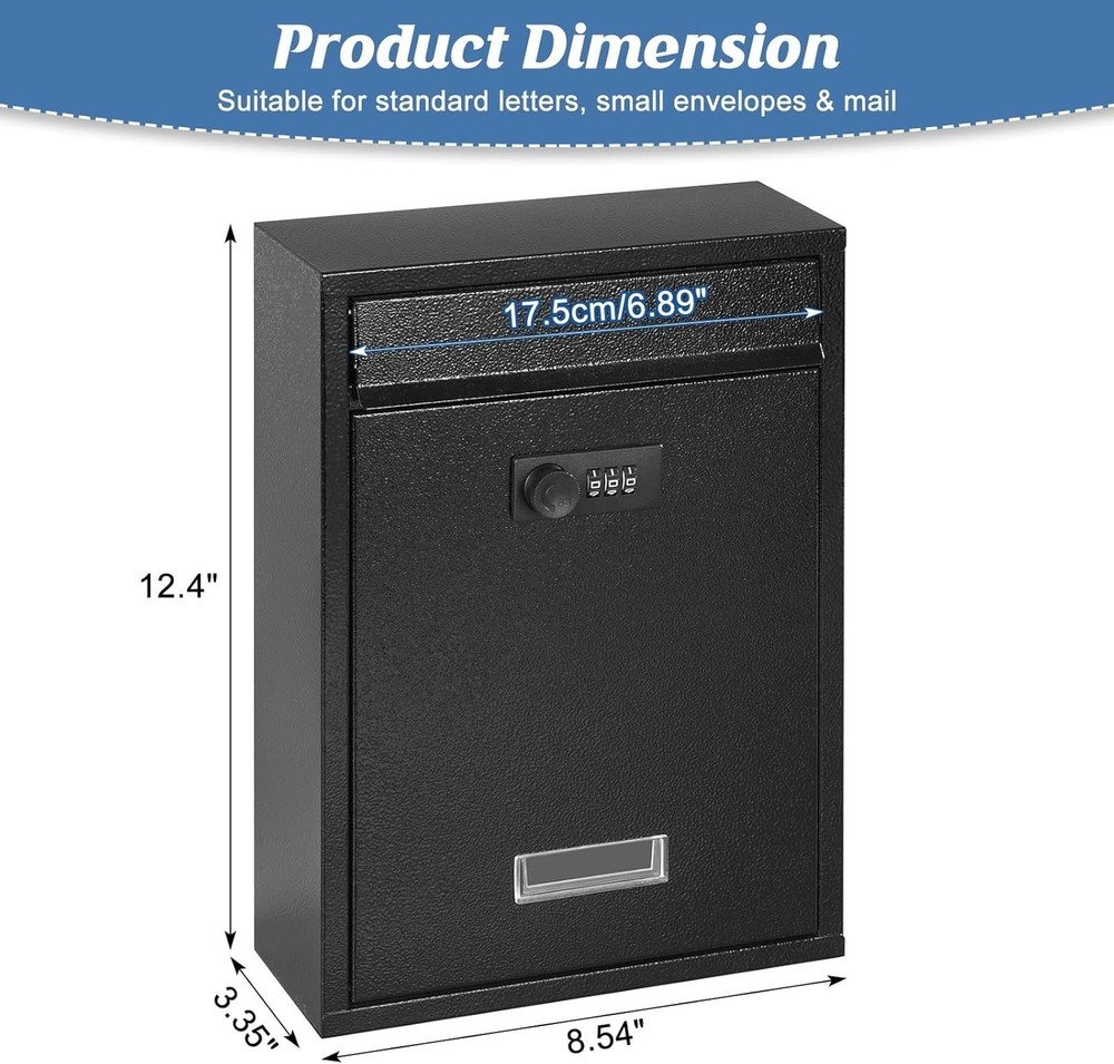 Locking Wall Mount Mailbox, Mail Boxes with Combination Lock for Outside, Sec...