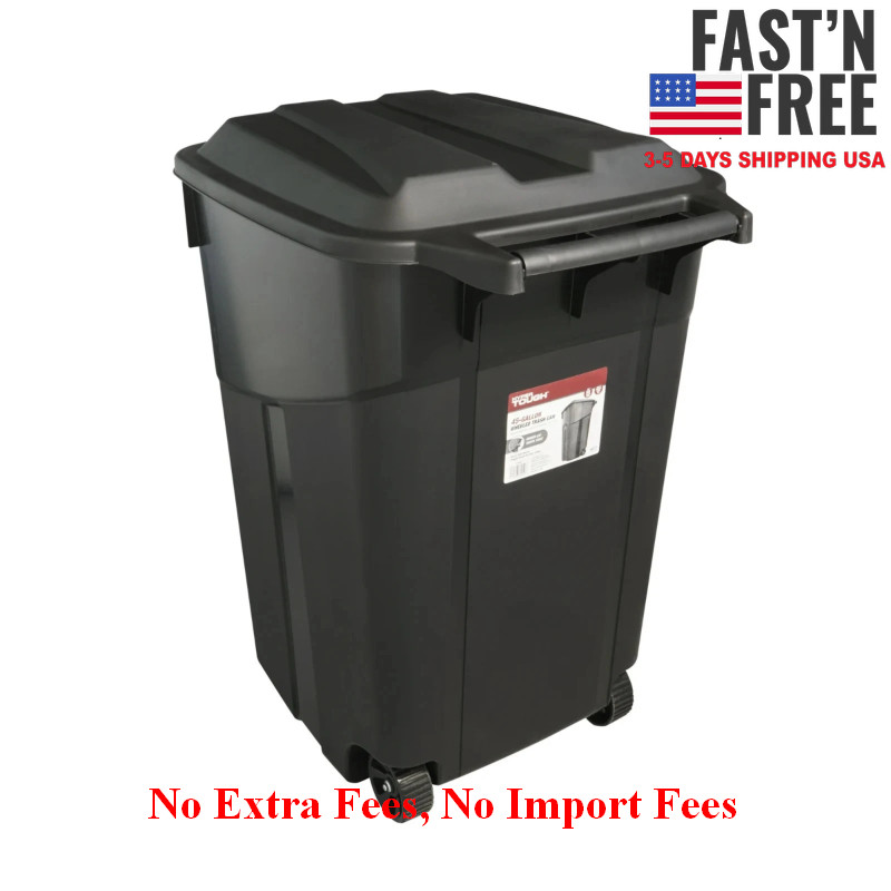(2 pack) Hyper Tough 45 Gallon Wheeled Heavy Duty Plastic Garbage Can, NEW USA