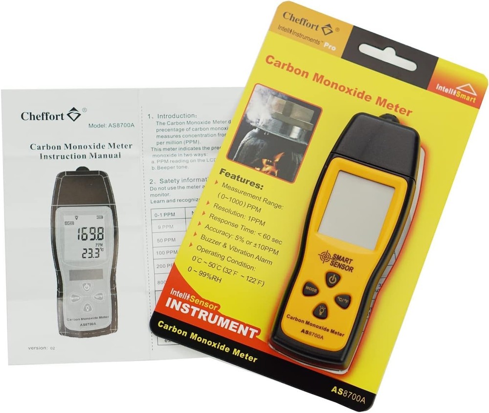 Handheld Carbon Monoxide Meter, Portable Orange + Black