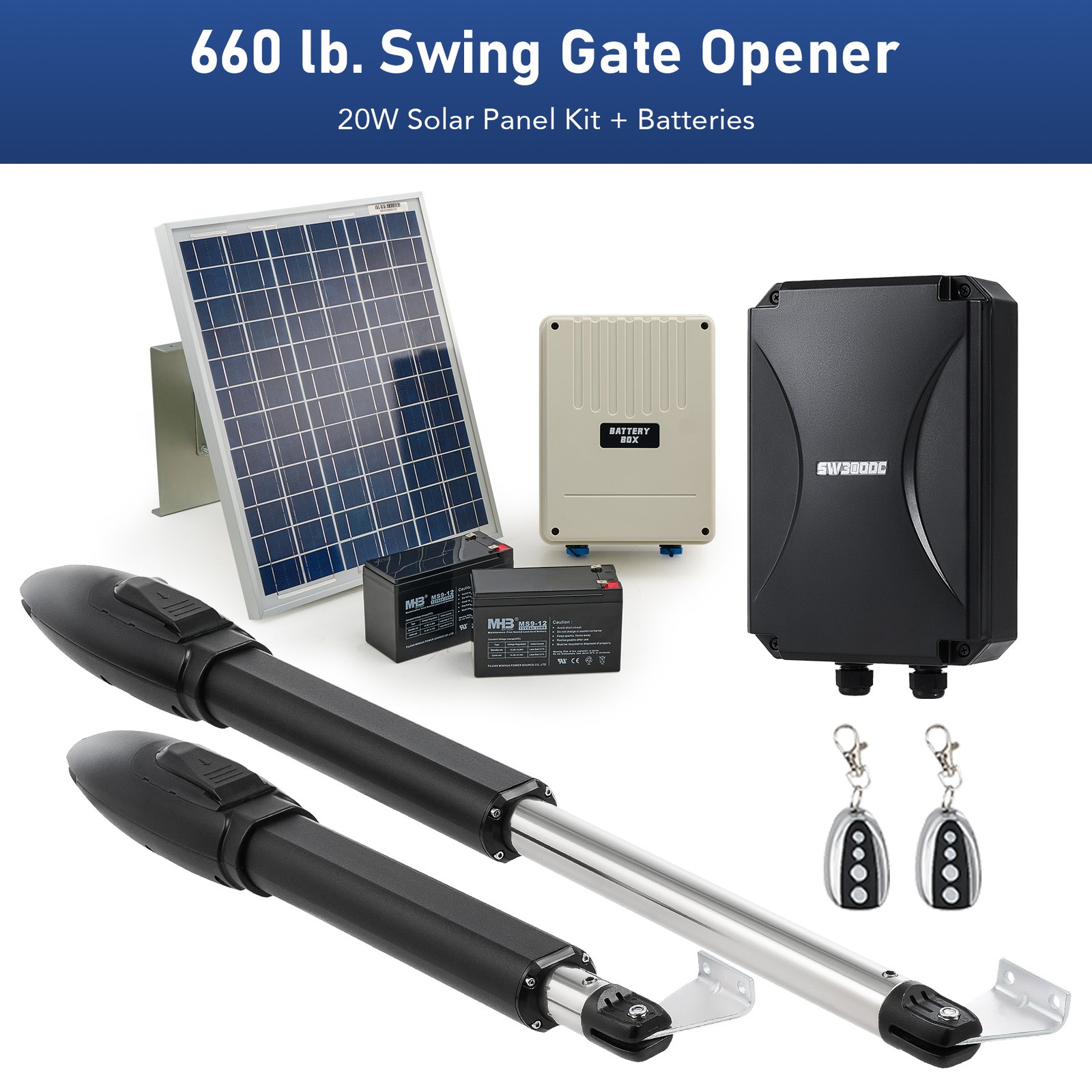 CO-Z Solar Powered Dual Swing Gate Opener for 660lb Home Driveway Garage Gates