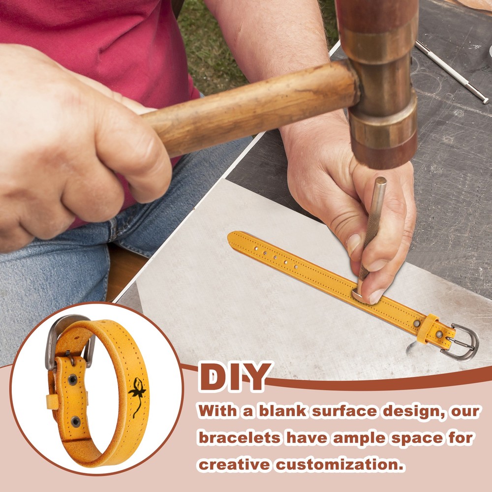 Plain Buckle Bangle Leather Bracelets Leather Snap Bracelets, Dark Brown