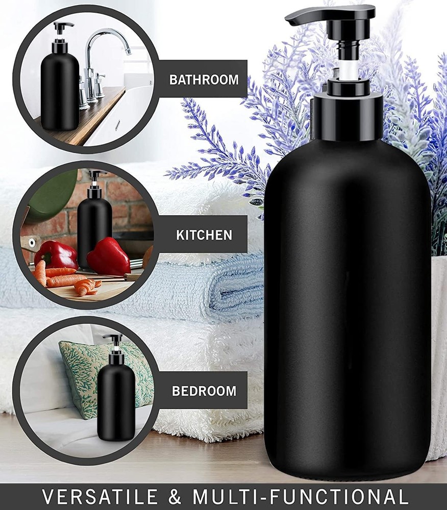Black Soap Dispenser W/ Rust Proof Pump Waterproof Labels 2 Pack,16 Oz Plastic